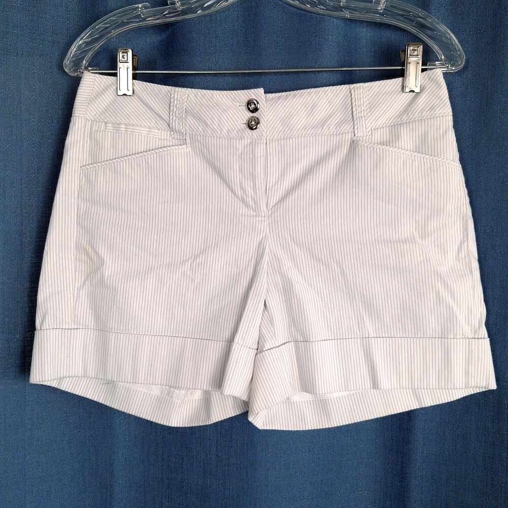 White House Black Market Striped Cuffed Shorts Tan Beige White Womens Size 2